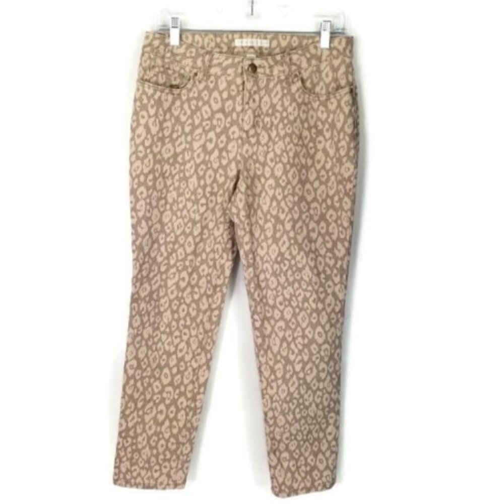 Boston Proper Pale Pink Gold Shimmer Animal Print Denim Jeans Womens 8 EUC